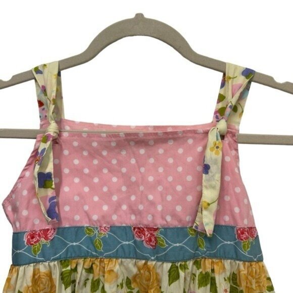 Matilda Jane Girls 8 Good Hart Tiered Knot Dress Sleeveless Patchwork Pink D1352 - Picture 3 of 7